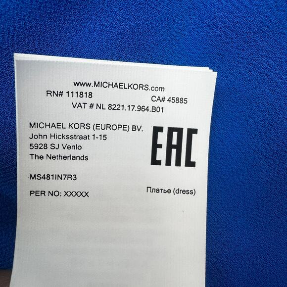 NWOT Michael Kors Grecian Blue Pleated Long Sleeve Dress Size L Lined Career - Picture 12 of 13